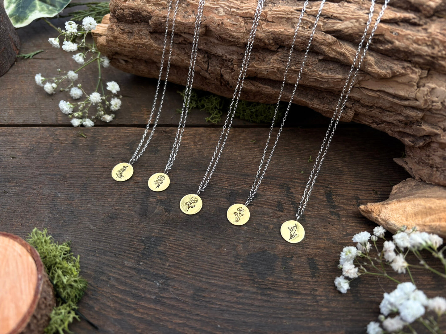 Brass_Birth_Flower_Necklaces_Curious_Magpie_Jewellery