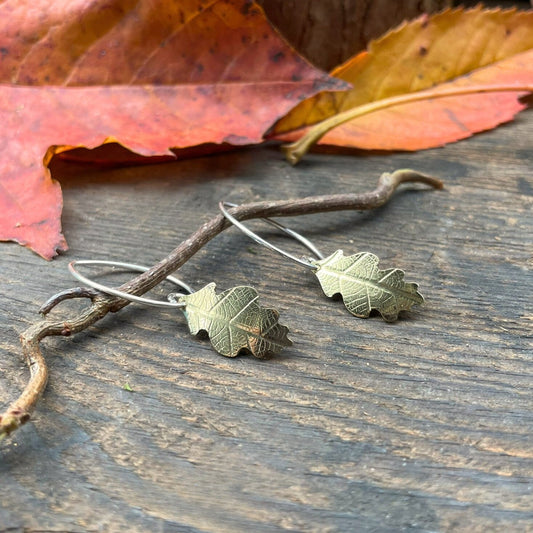 Brass Oak Leaf Drop Earrings by Curious Magpie Jewellery