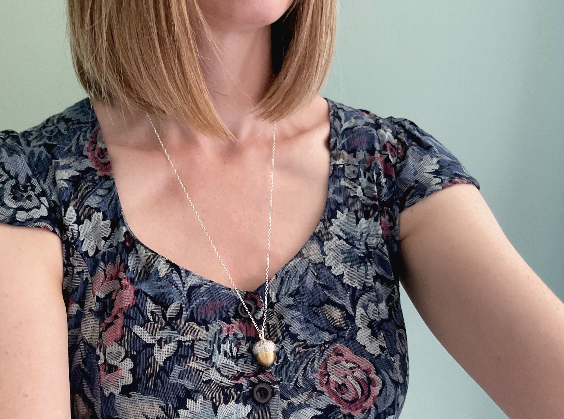 Chunky Silver & Brass Acorn Necklace by Curious Magpie