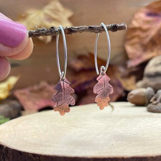 Copper Oak Leaf Drop Earrings by Curious Magpie Jewellery
