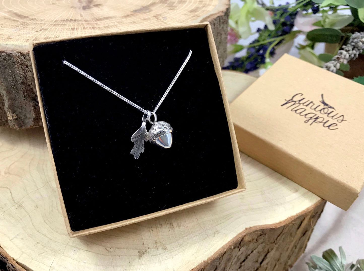 Silver Acorn & Oak Leaf Necklace by Curious Magpie Jewellery