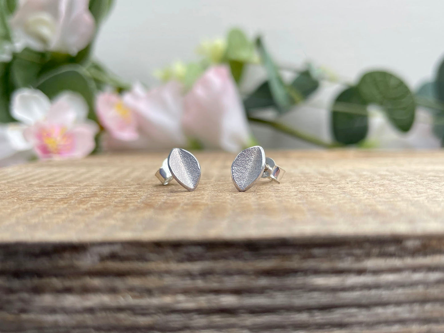 Frosted Silver Leaf Stud Earrings by Curious Magpie Jewellery