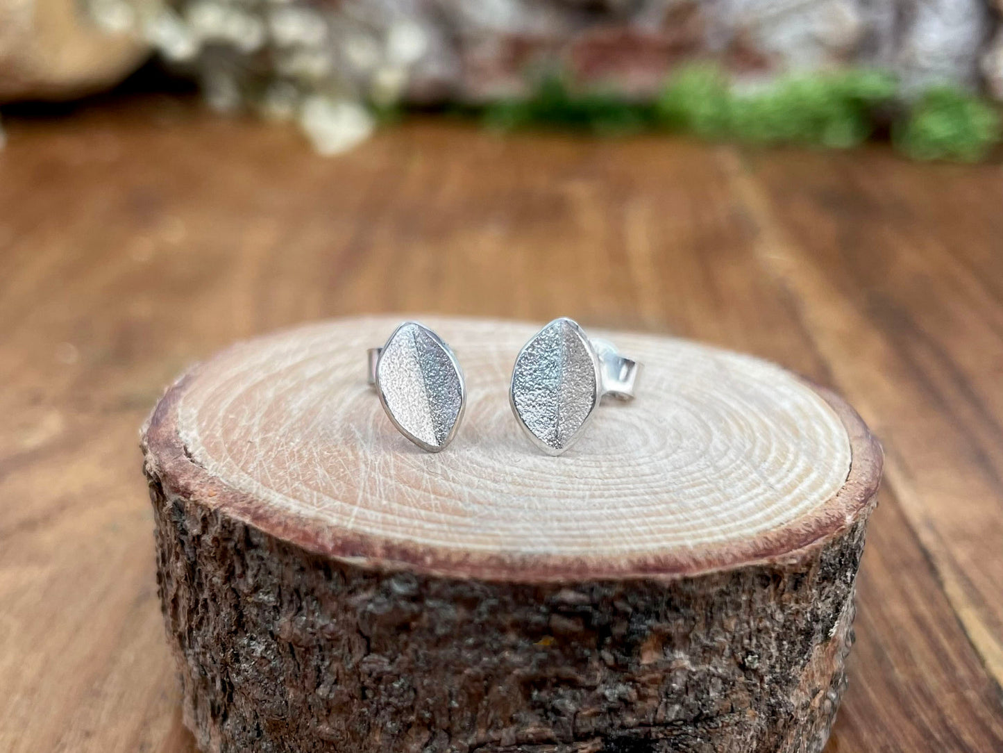 Frosted Silver Leaf Stud Earrings by Curious Magpie Jewellery