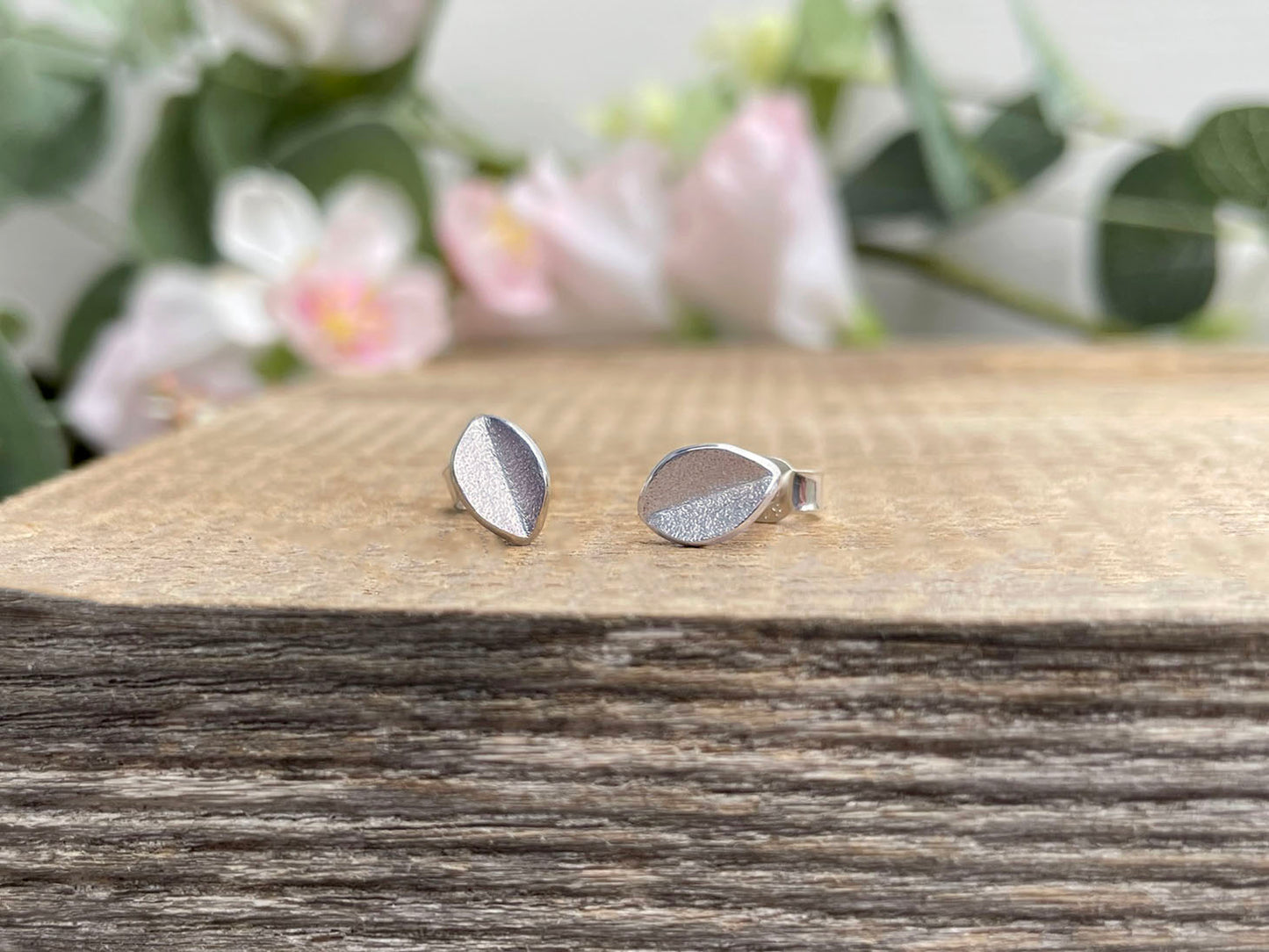 Frosted Silver Leaf Stud Earrings by Curious Magpie Jewellery
