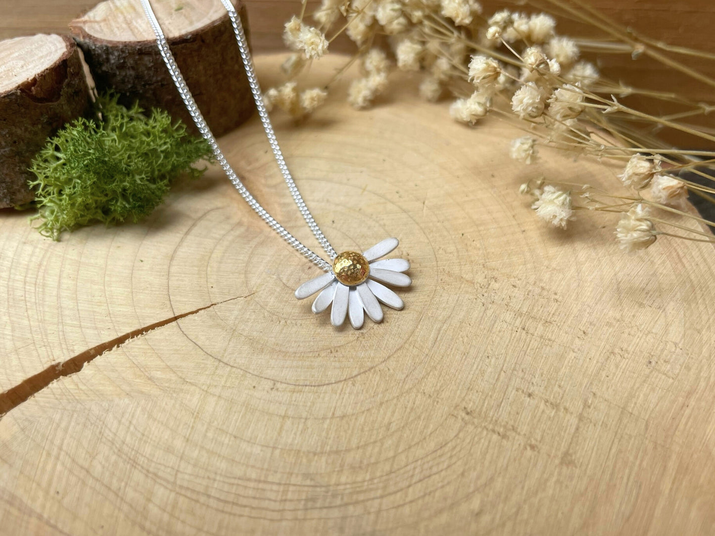 Gold & Silver Daisy Fan Necklace by Curious Magpie Jewellery