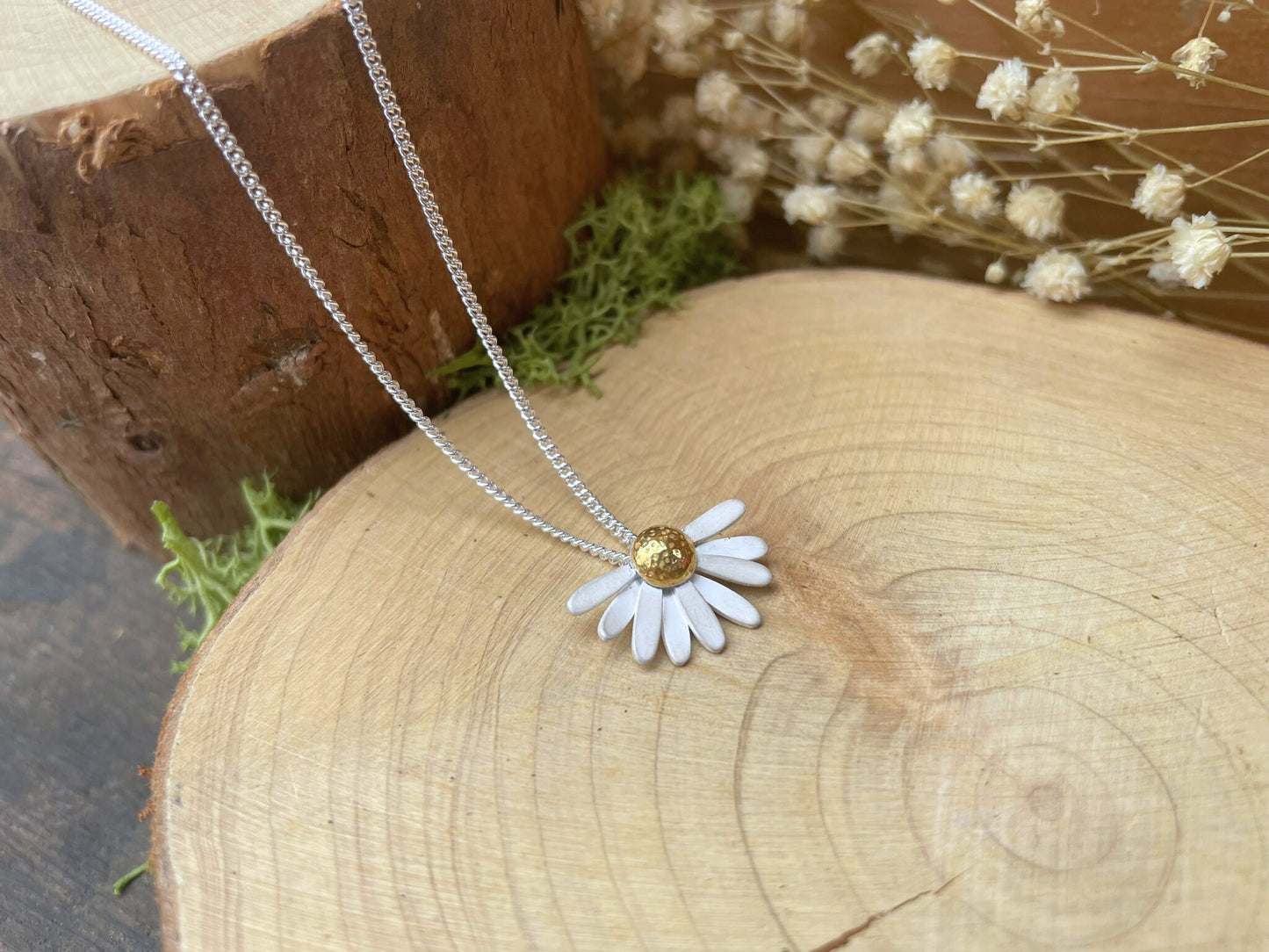 Gold & Silver Daisy Fan Necklace by Curious Magpie Jewellery