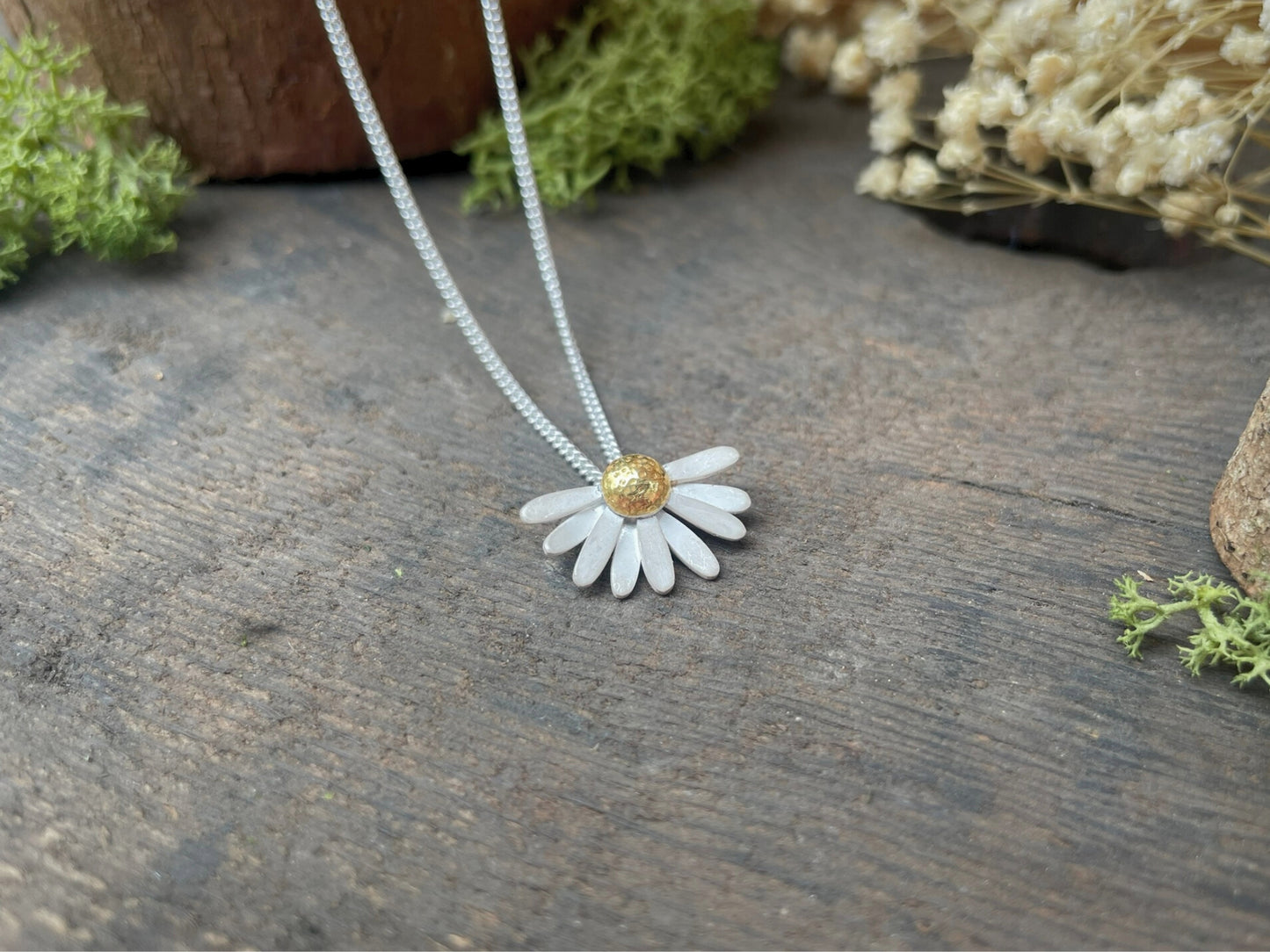 Gold & Silver Daisy Fan Necklace by Curious Magpie Jewellery