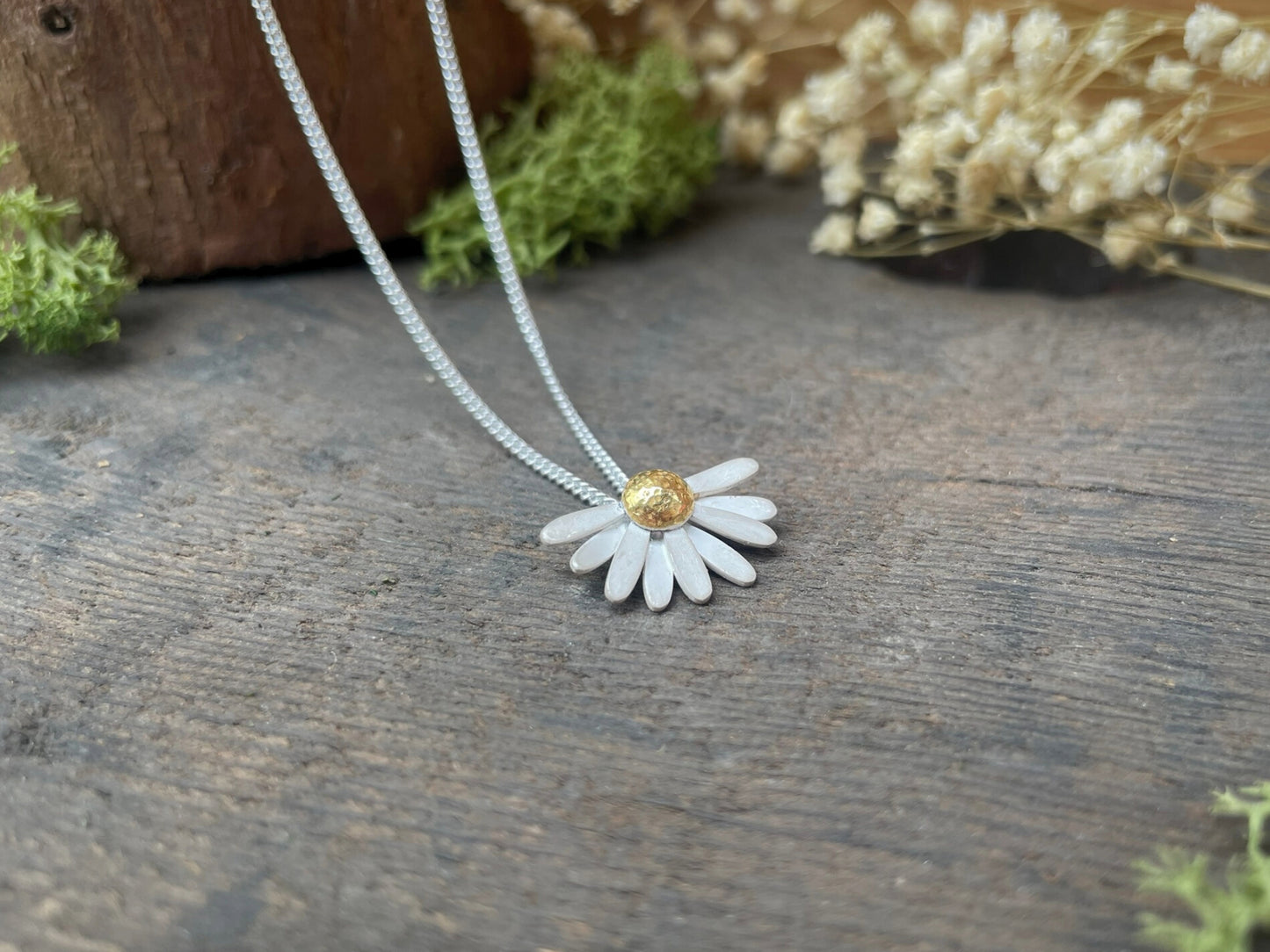 Gold & Silver Daisy Fan Necklace by Curious Magpie Jewellery
