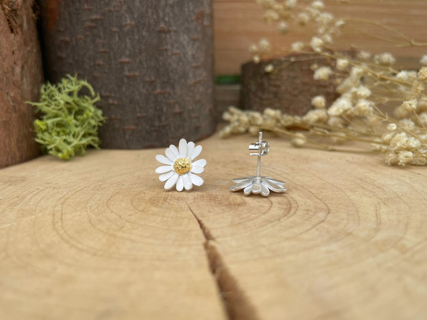 Gold & Silver Daisy Stud Earrings by Curious Magpie Jewellery