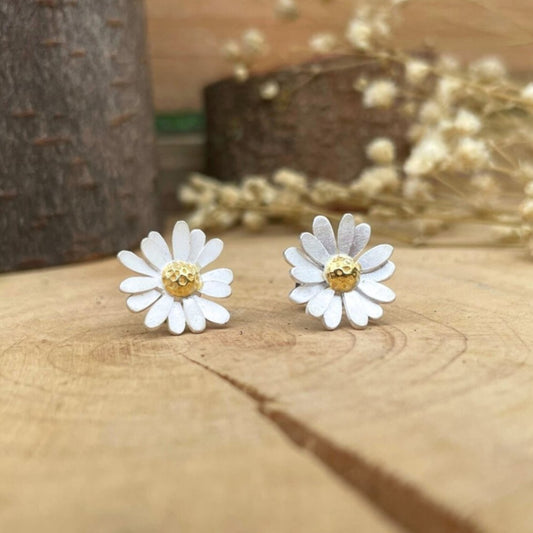 Gold & Silver Daisy Stud Earrings by Curious Magpie Jewellery