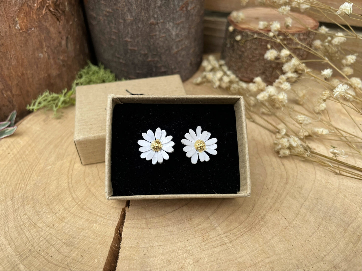 Gold & Silver Daisy Stud Earrings by Curious Magpie Jewellery