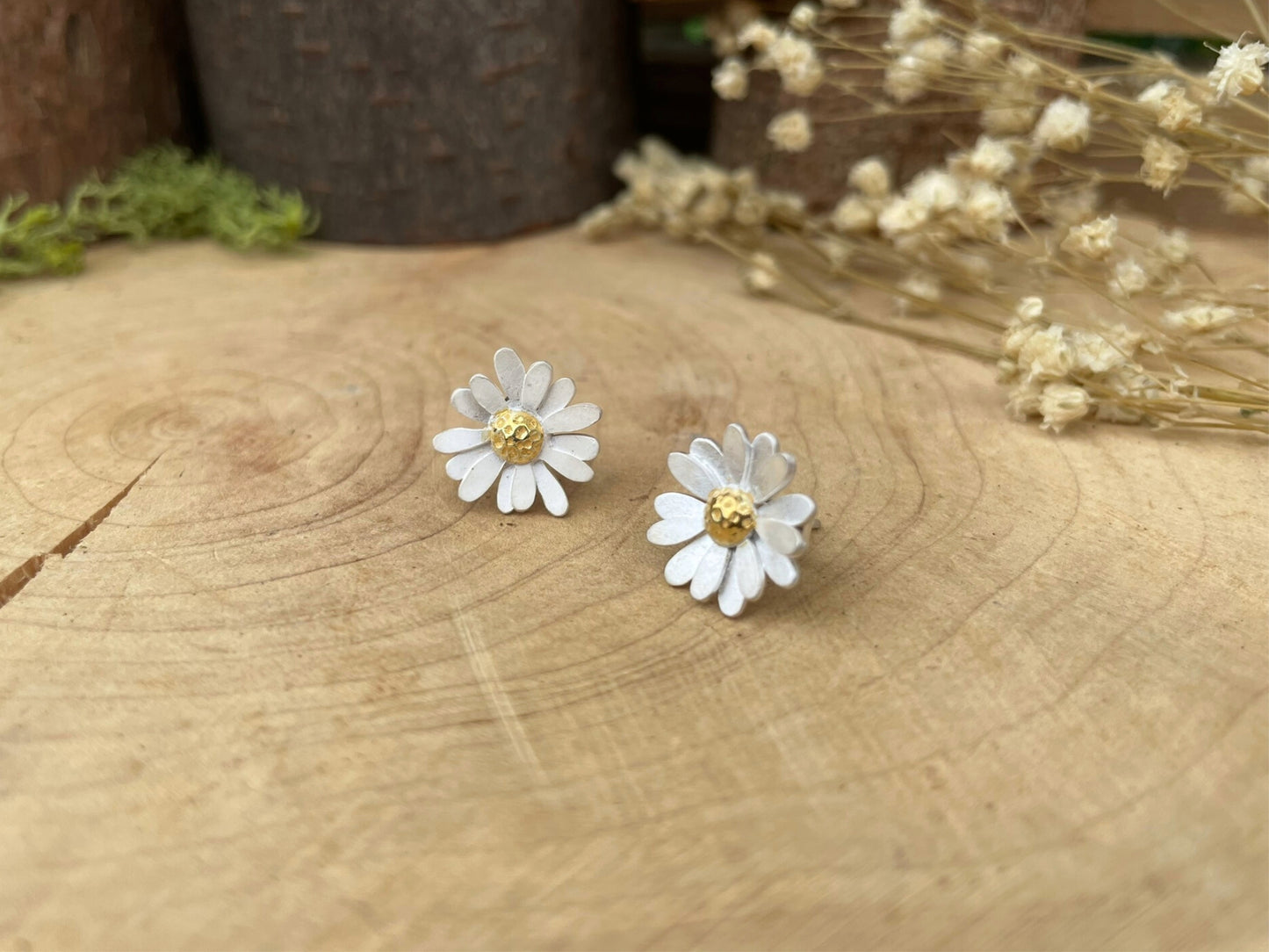 Gold & Silver Daisy Stud Earrings by Curious Magpie Jewellery