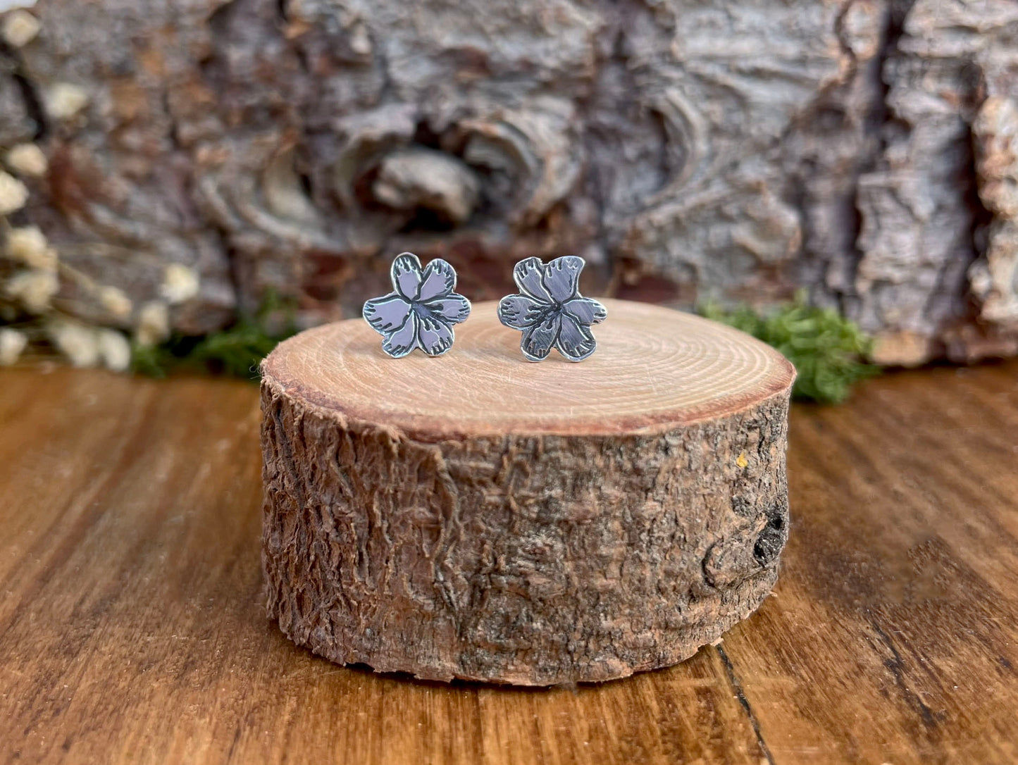 Oxidised Silver Blossom Stud Earrings by Curious Magpie Jewellery
