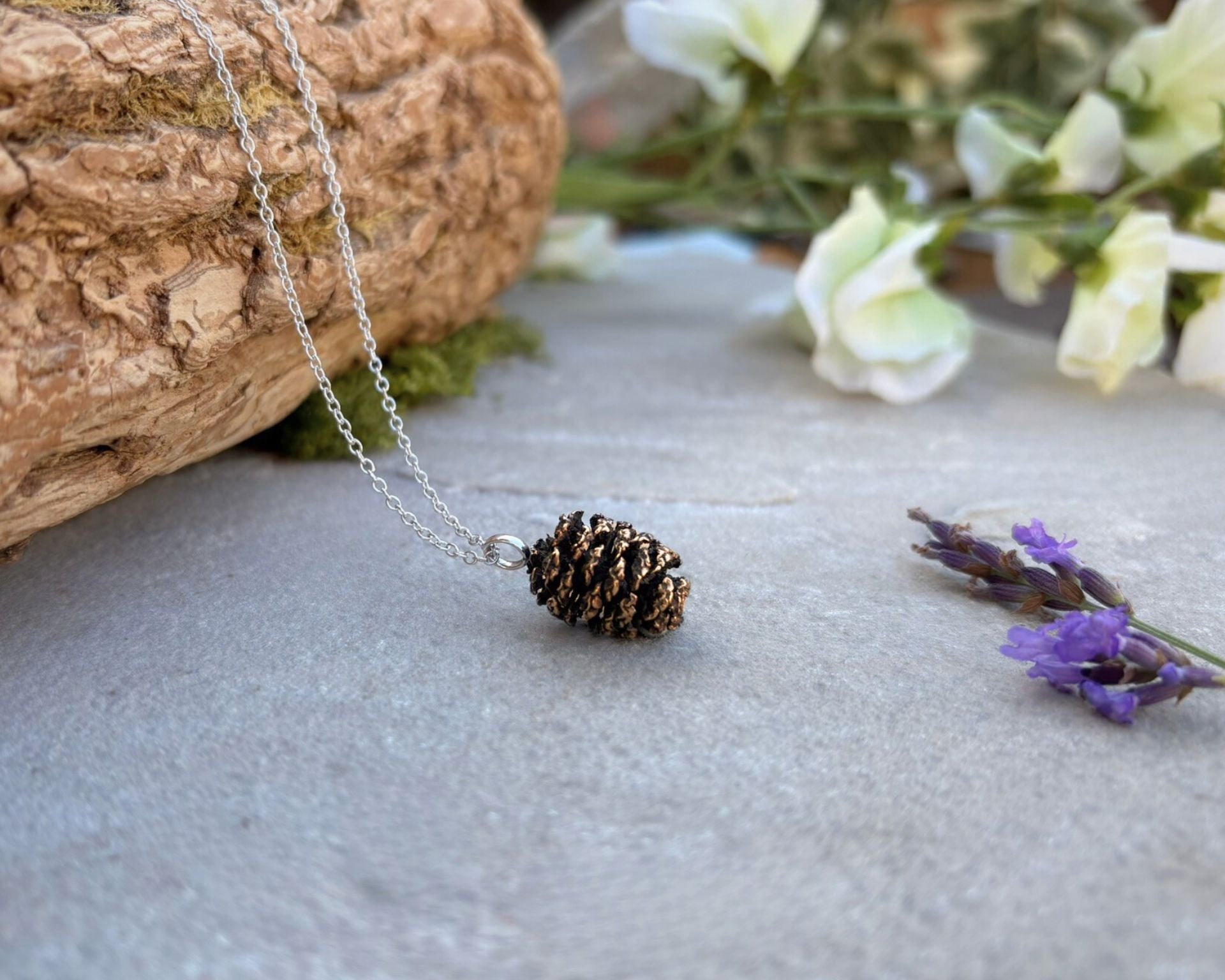Pink Bronze Pinecone Necklace by Curious Magpie Jewellery