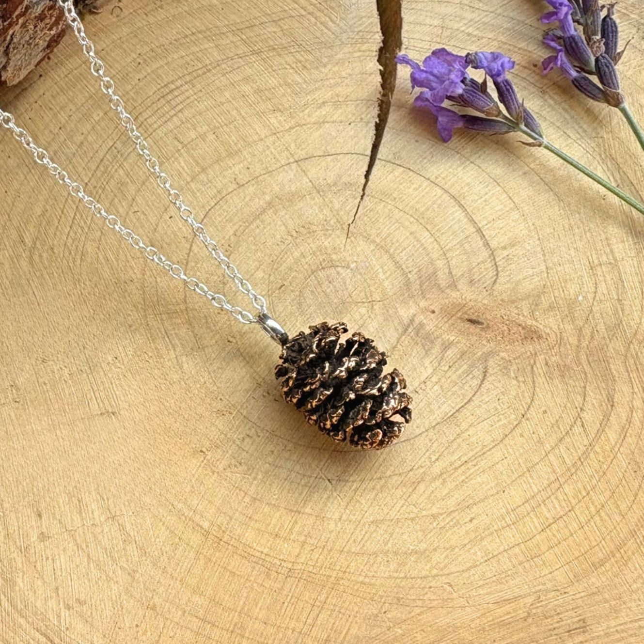 Pink Bronze Pinecone Necklace by Curious Magpie Jewellery