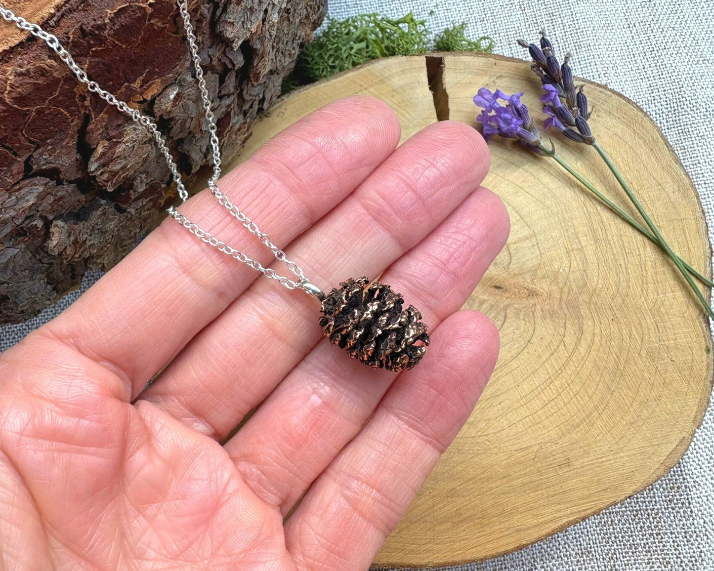 Pink Bronze Pinecone Necklace by Curious Magpie Jewellery