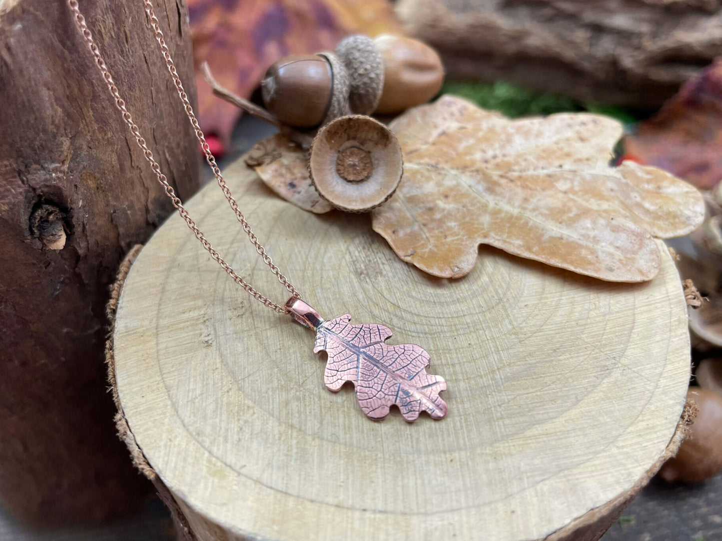 Rose Gold & Copper Oak Leaf Necklace by Curious Magpie Jewellery