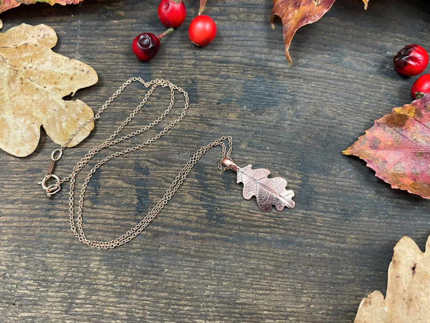 Rose Gold & Copper Oak Leaf Necklace by Curious Magpie Jewellery