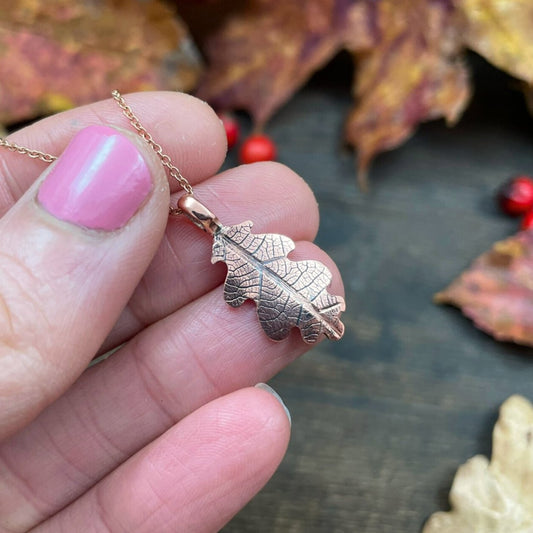 Rose Gold & Copper Oak Leaf Necklace by Curious Magpie Jewellery