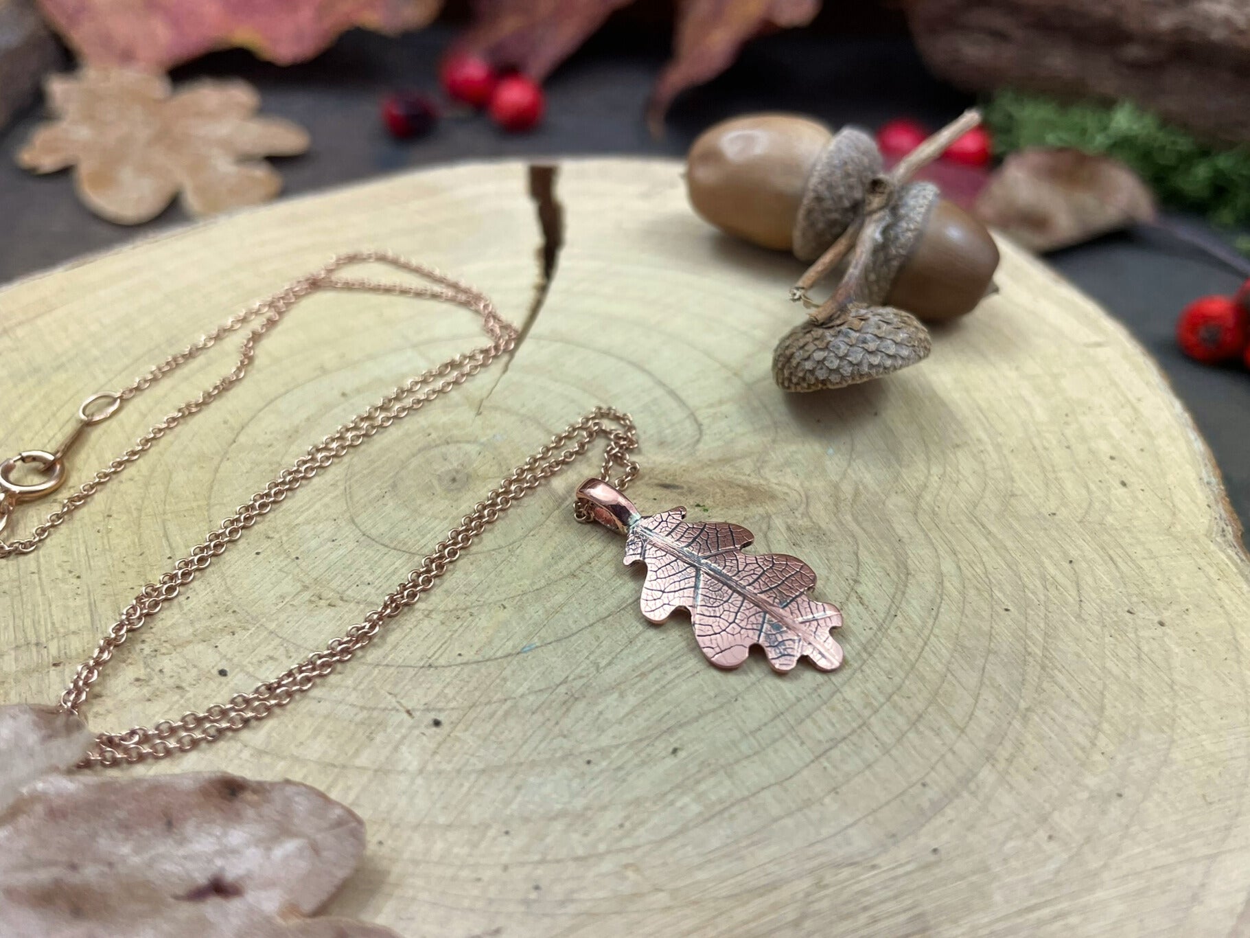 Rose Gold & Copper Oak Leaf Necklace by Curious Magpie Jewellery