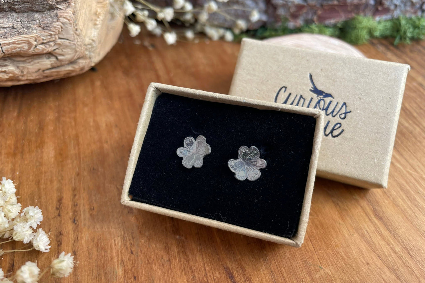 Silver Blossom Stud Earrings by Curious Magpie Jewellery