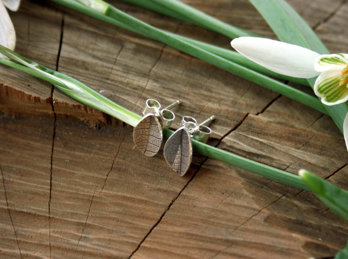 Silver Leaf Stud Earrings by Curious Magpie Jewellery
