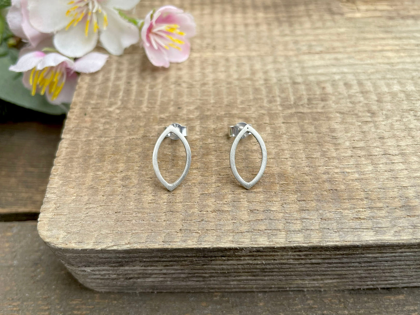 Silver Navette Stud Earrings by Curious Magpie Jewellery