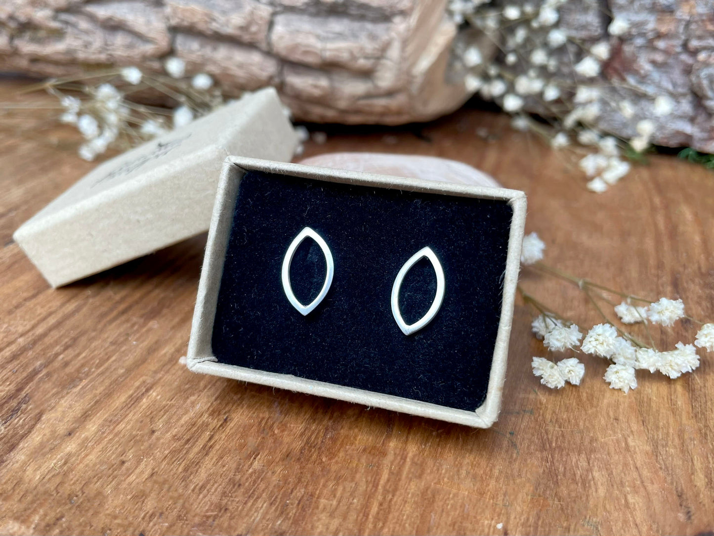 Silver Navette Stud Earrings by Curious Magpie Jewellery