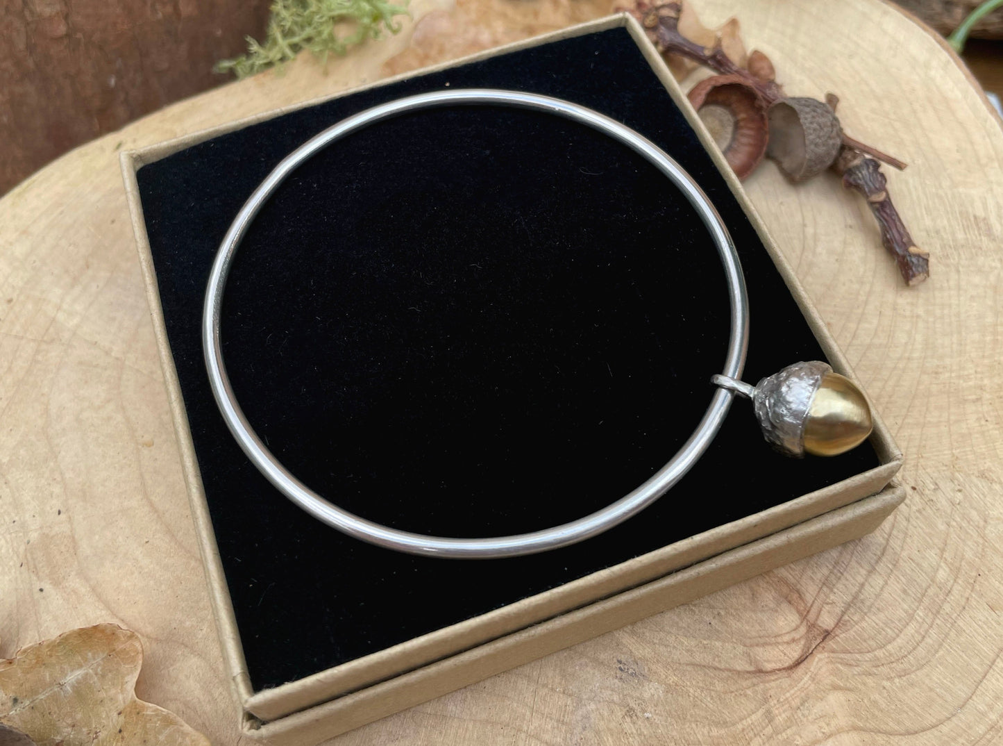 Silver & Brass Acorn Bangle by Curious Magpie Jewellery
