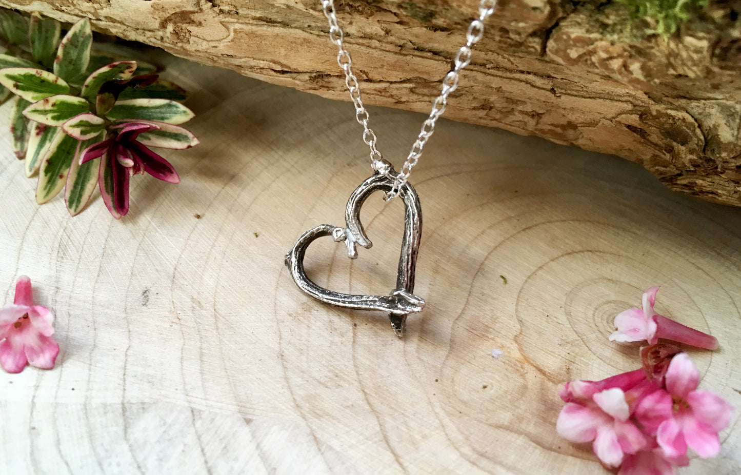 Silver Love Heart Twig Necklace