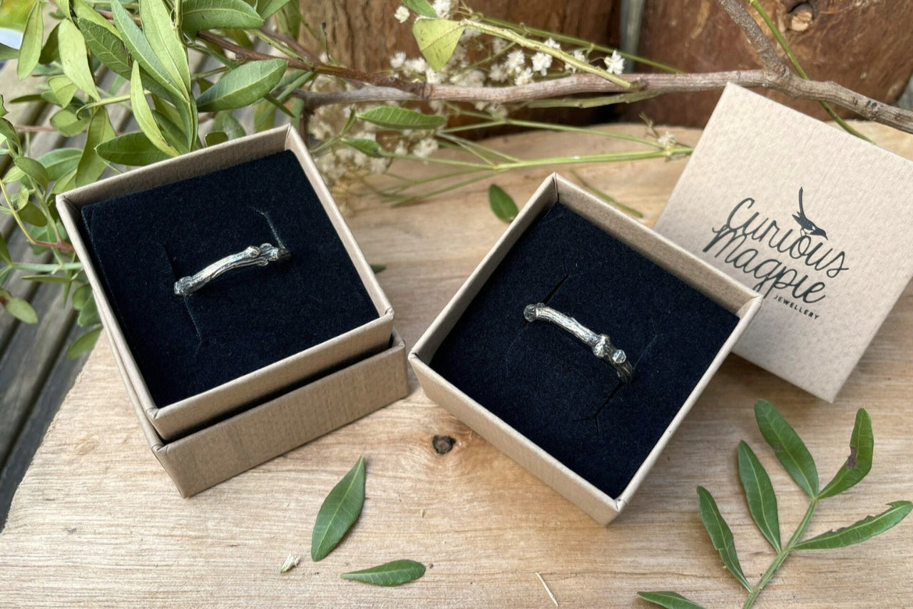 Silver Twig Wedding Rings by Curious Magpie Jewellery