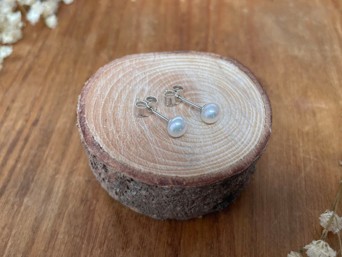 White Pixie Pearl Stud Earrings by Curious Magpie Jewellery