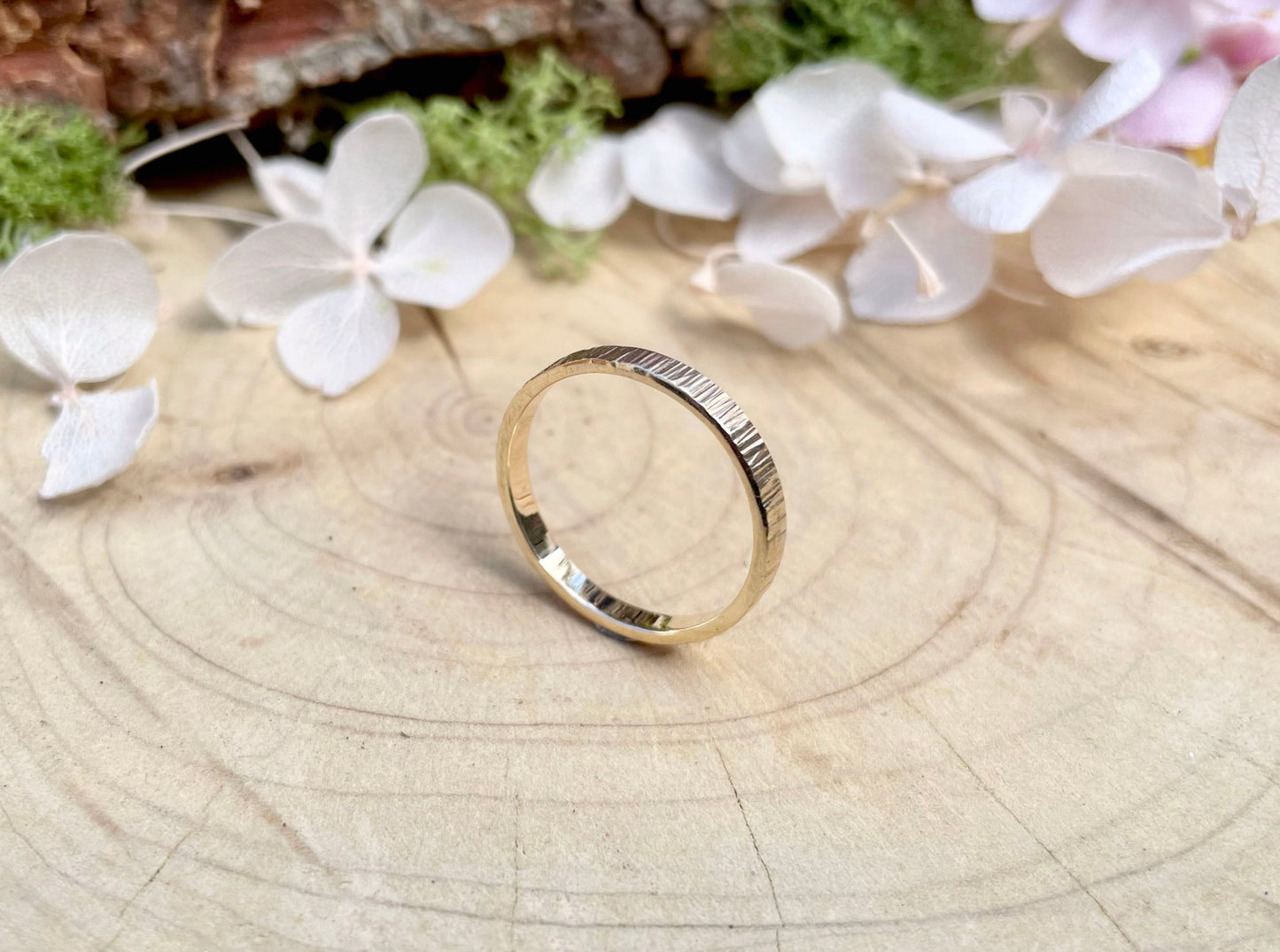 9ct Yellow Gold Tree Bark Wedding Ring by Curious Magpie Jewellery