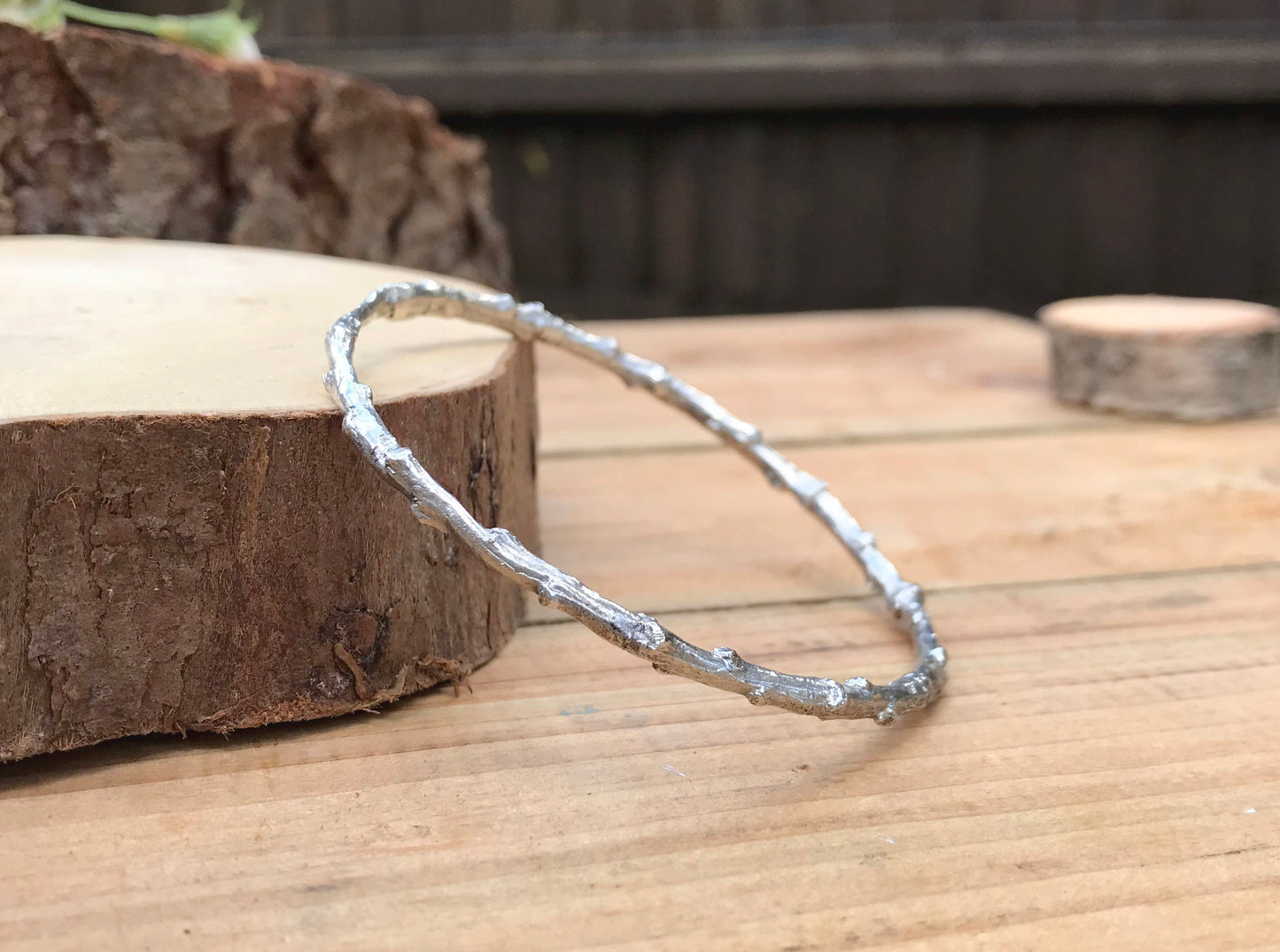Chunky Silver Twig Bangle by Curious Magpie Jewellery