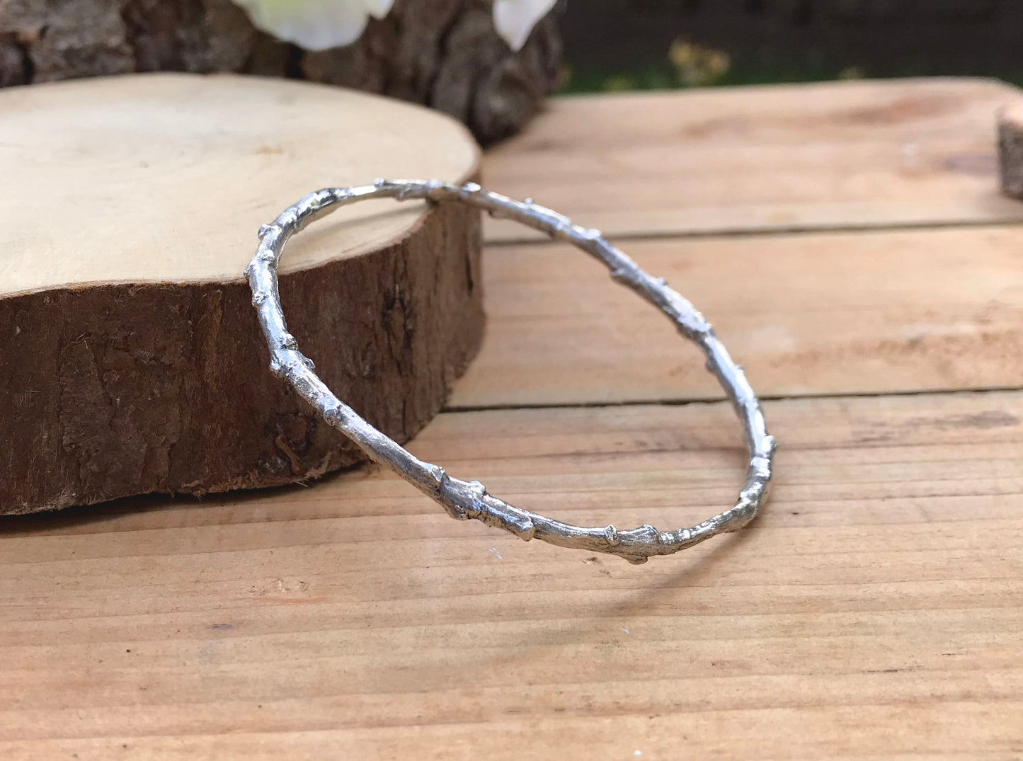Chunky Silver Twig Bangle by Curious Magpie Jewellery