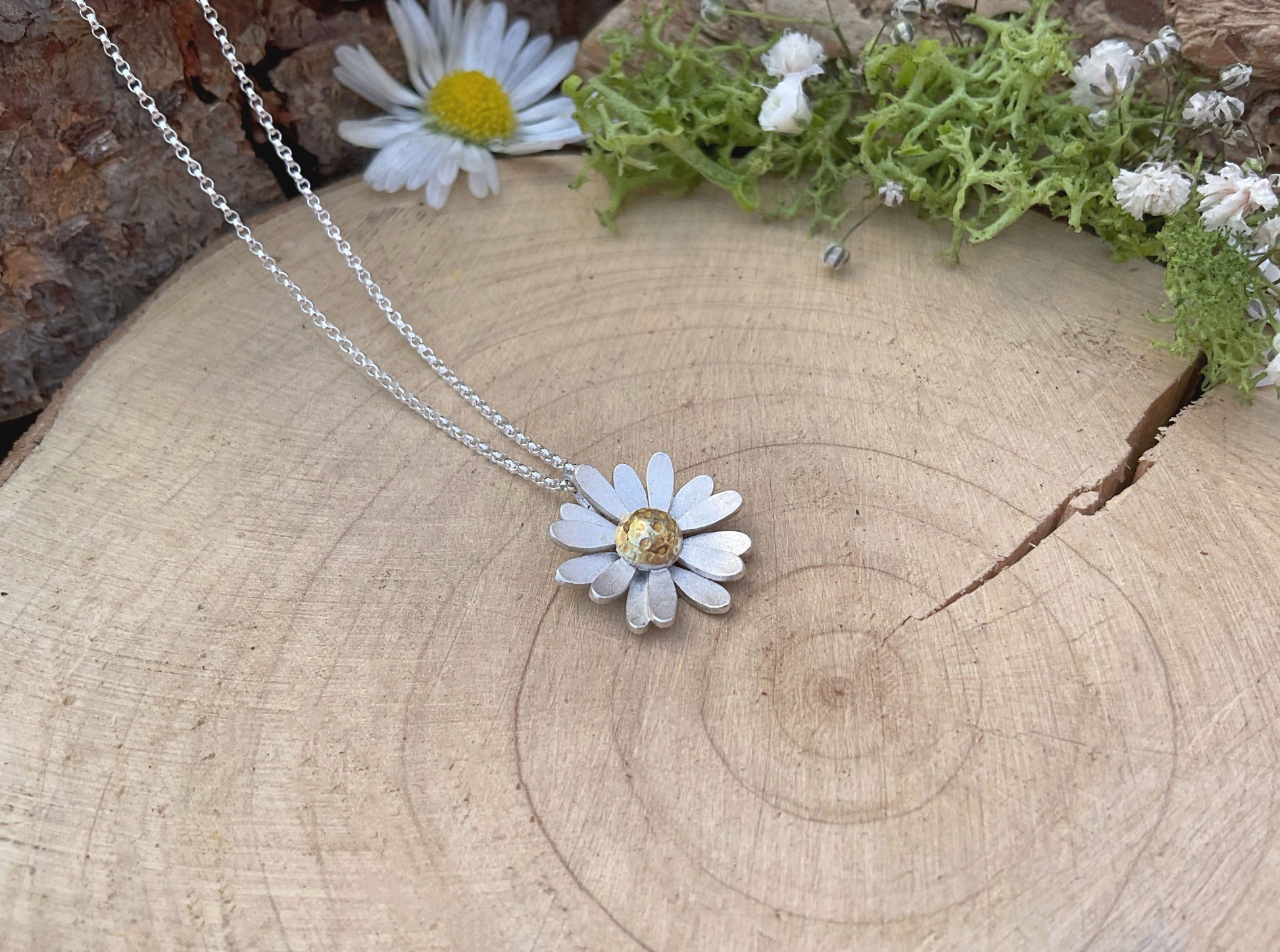 Gold & Silver Daisy Necklace by Curious Magpie Jewellery
