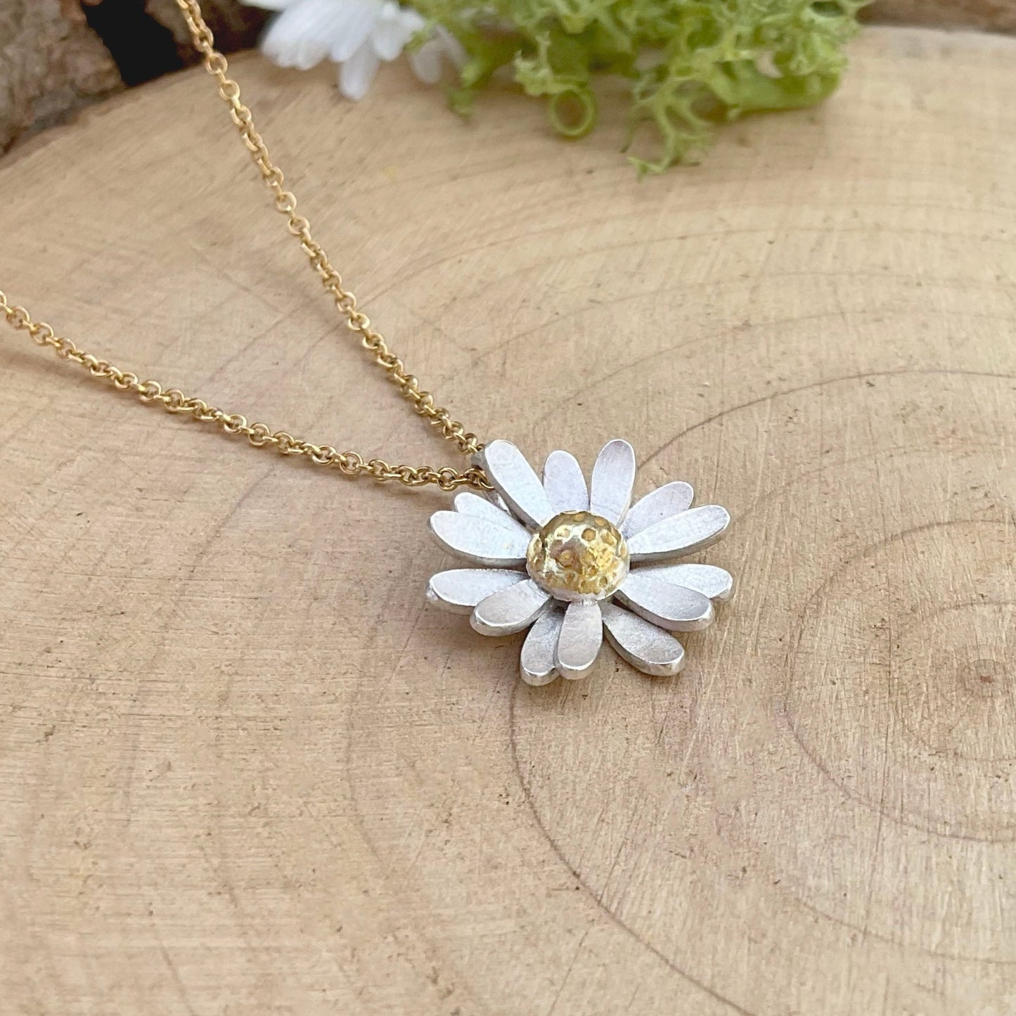 Gold & Silver Daisy Necklace by Curious Magpie Jewellery