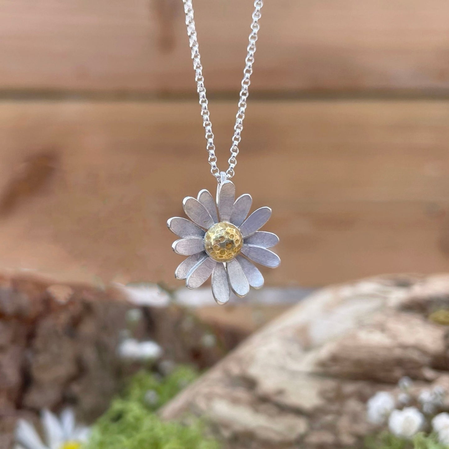 Gold & Silver Daisy Necklace by Curious Magpie Jewellery