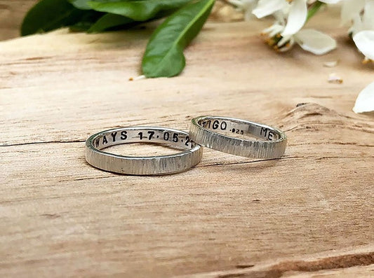 Personalised Silver Tree Bark Rings by Curious Magpie
