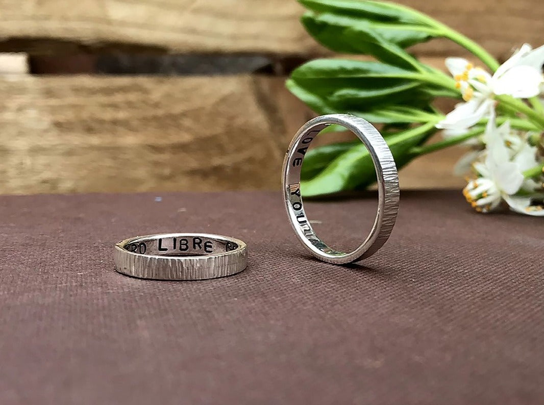 Personalised Silver Tree Bark Rings by Curious Magpie