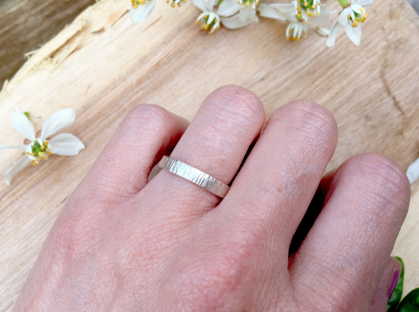 Personalised Silver Tree Bark Rings by Curious Magpie Jewellery