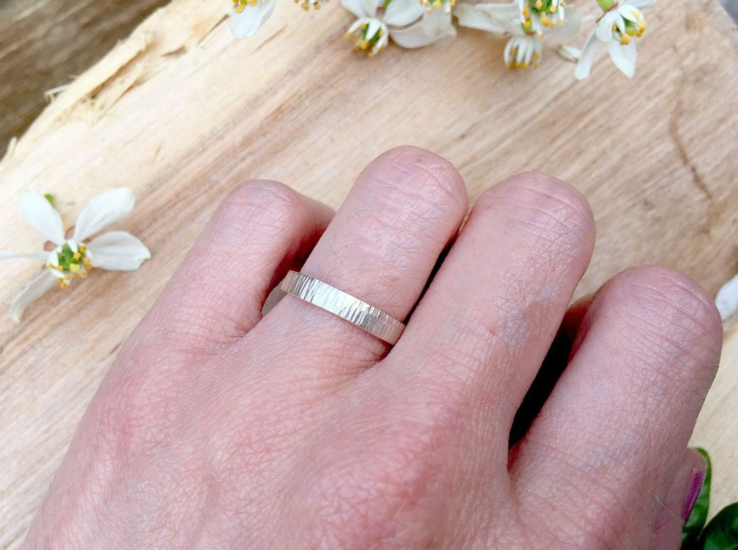 Personalised Silver Tree Bark Rings by Curious Magpie