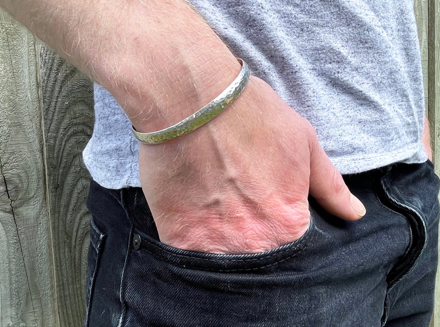 Silver Meteorite Cuff Bangle by Curious Magpie Jewellery