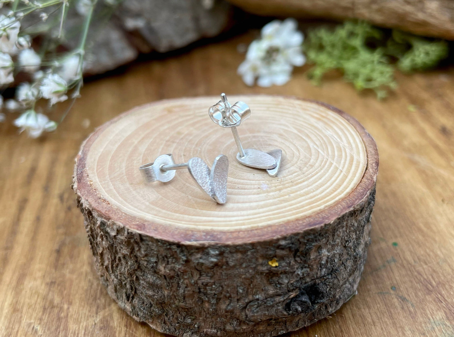 Silver Petal Duo Stud Earrings by Curious Magpie Jewellery