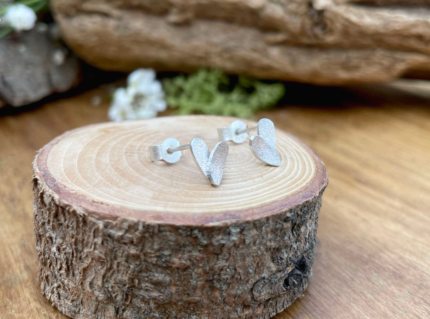Silver Petal Duo Stud Earrings by Curious Magpie Jewellery