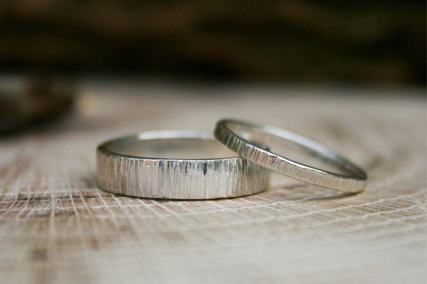 Silver Narrow Tree Bark Ring by Curious Magpie Jewellery