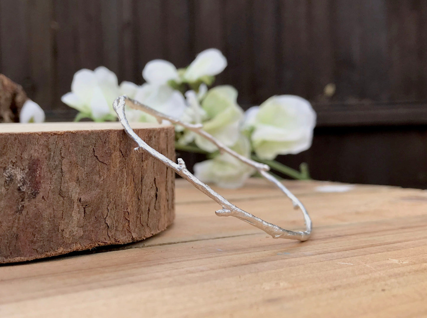 Narrow Silver Twig Bangle by Curious Magpie Jewellery