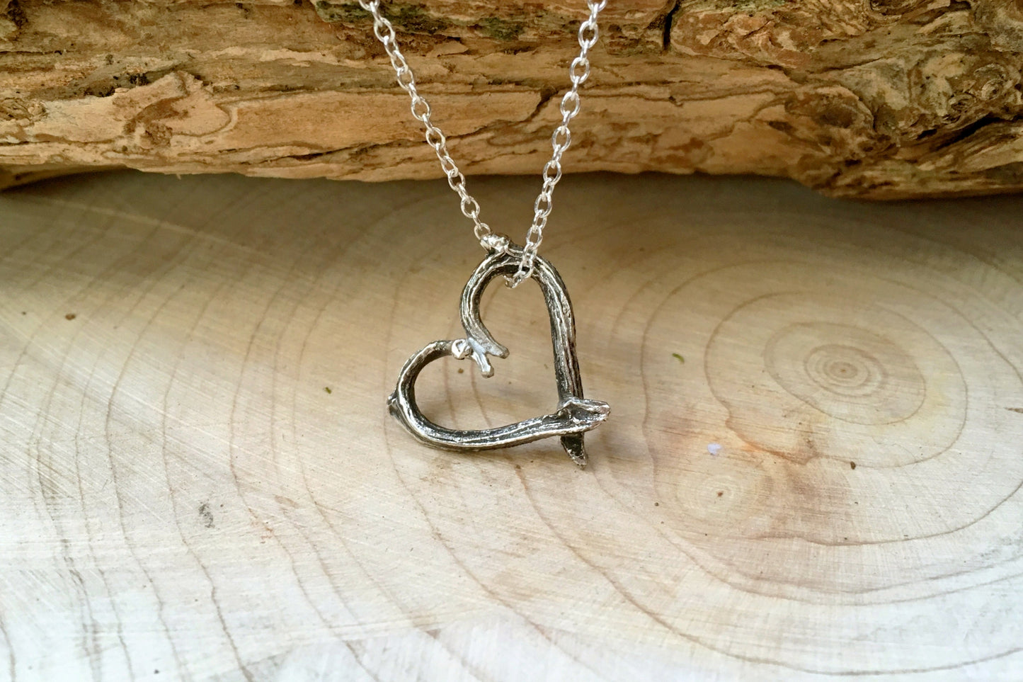 Silver Love Heart Twig Necklace