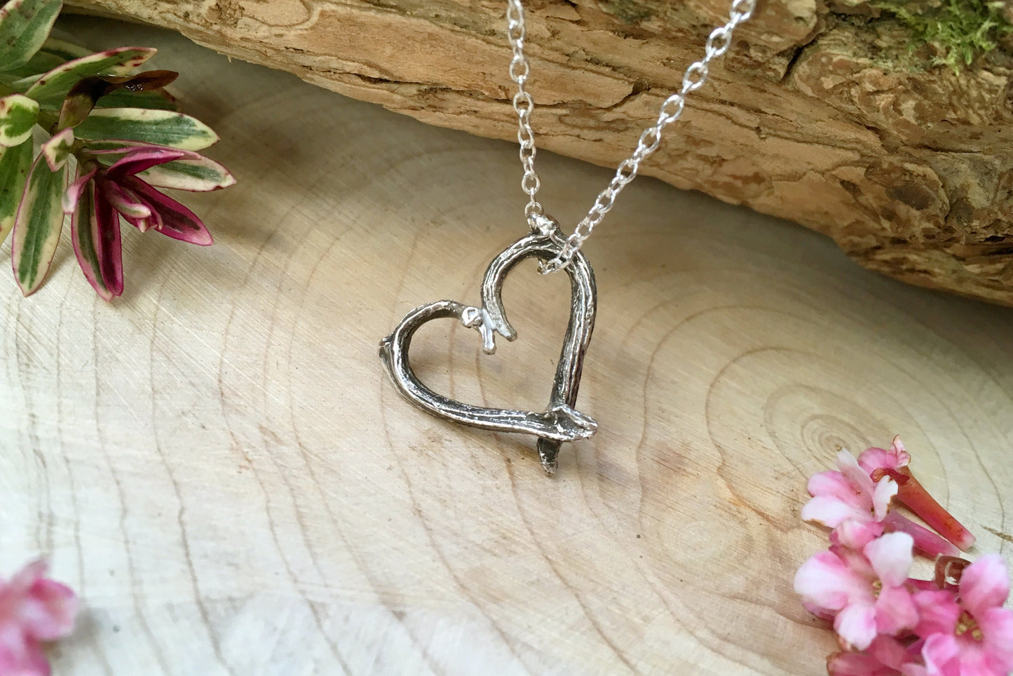 Silver Love Heart Twig Necklace