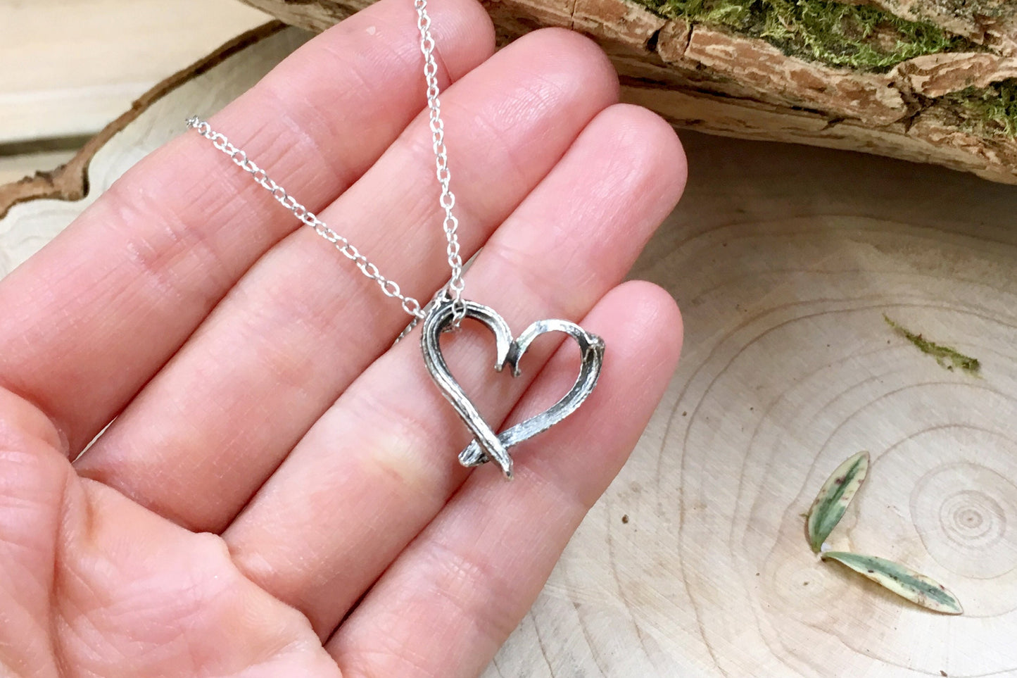 Silver Love Heart Twig Necklace